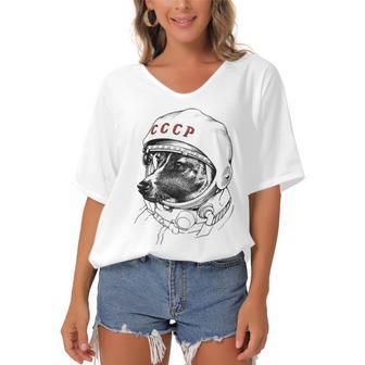 Laika Space Traveler Women's Bat Sleeves V-Neck Blouse | Favorety DE