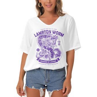 Lambton Worm 183 Trending Shirt Women's Bat Sleeves V-Neck Blouse | Favorety DE