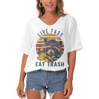 Live Fast Eat Trash 789 Shirt Women's Bat Sleeves V-Neck Blouse | Favorety DE