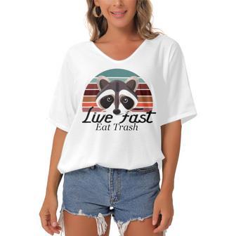 Live Fast Eat Trash 790 Shirt Women's Bat Sleeves V-Neck Blouse | Favorety