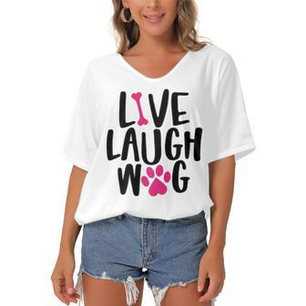 Live Laugh Bark 9 Trending Shirt Women's Bat Sleeves V-Neck Blouse | Favorety