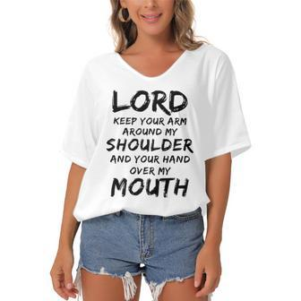 Lord Keep Your Arm Around My Shoulder Women's Bat Sleeves V-Neck Blouse | Mazezy