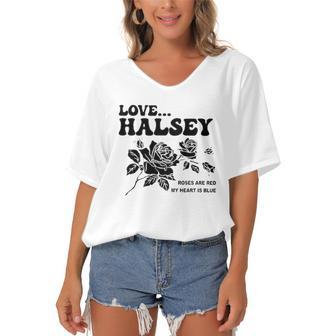 Love Halsey Roses Are Red My Heart Is Blue Women's Bat Sleeves V-Neck Blouse | Mazezy