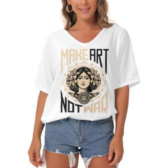 Make Art Not War Symbol Women's Bat Sleeves V-Neck Blouse | Favorety UK