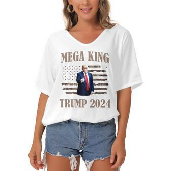 Mega King Mega King Trump 2024 Donald Trump Women's Bat Sleeves V-Neck Blouse | Mazezy