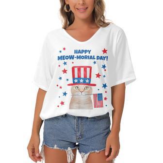 Memorial Day Cat Meowmorial Day Women's Bat Sleeves V-Neck Blouse | Favorety DE