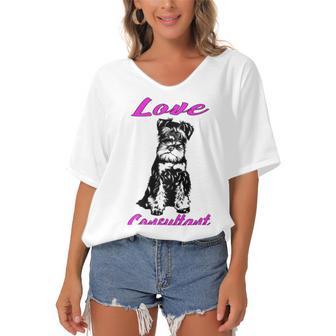 Miniature Schnauzer At Home Love Consultant Multi Tasking Dog Women's Bat Sleeves V-Neck Blouse | Favorety UK