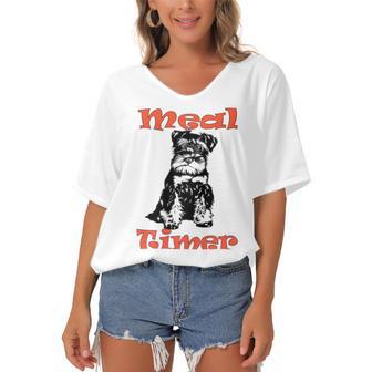 Miniature Schnauzer At Home Meal Timer Multi Tasking Dog Women's Bat Sleeves V-Neck Blouse | Favorety DE