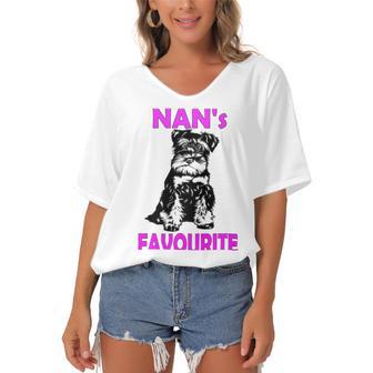 Miniature Schnauzer At Home Nans Favourite Multi Tasking Dog Women's Bat Sleeves V-Neck Blouse | Favorety