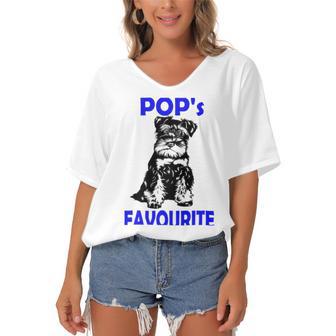 Miniature Schnauzer At Home Pops Favourite Multi Tasking Dog Women's Bat Sleeves V-Neck Blouse | Favorety UK