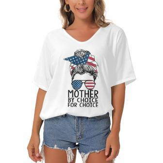 Mother By Choice Pro Choice Messy Bun Us Flag Women Rights Women's Bat Sleeves V-Neck Blouse | Mazezy