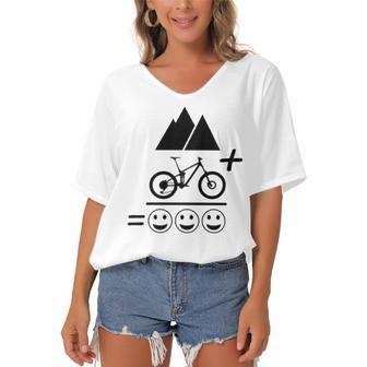 Mountain Biking Funny - Mountain Bike Happiness 194 Shirt Women's Bat Sleeves V-Neck Blouse | Favorety UK