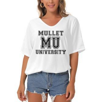 Mullet University Funny 80S Haircut Women's Bat Sleeves V-Neck Blouse | Mazezy
