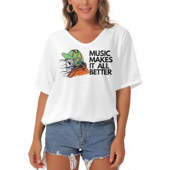 Music Makes It All Better 760 Shirt Women's Bat Sleeves V-Neck Blouse | Favorety CA