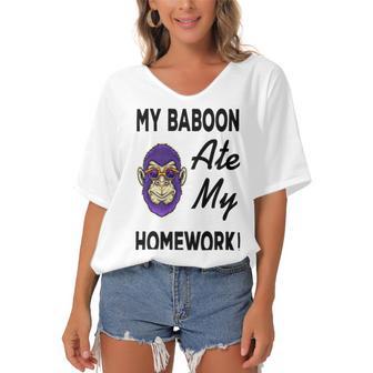 My Baboon Ate My Homework Women's Bat Sleeves V-Neck Blouse | Favorety AU