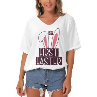 My First Easter Women's Bat Sleeves V-Neck Blouse | Favorety AU