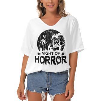 Night Of Horror 146 Shirt Women's Bat Sleeves V-Neck Blouse | Favorety AU