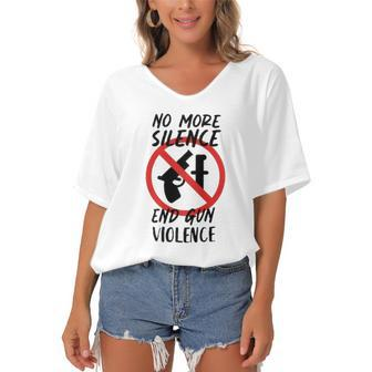 No More Silence End Gun Violence Anti Gun Pray For Texas Women's Bat Sleeves V-Neck Blouse | Mazezy