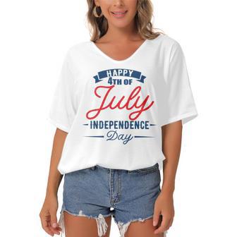 Official Happy 4Th Of July Independence Day Women's Bat Sleeves V-Neck Blouse | Favorety UK