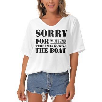 Official Im Sorry For What I Said While I Was Docking The Boat V2 Women's Bat Sleeves V-Neck Blouse | Favorety AU