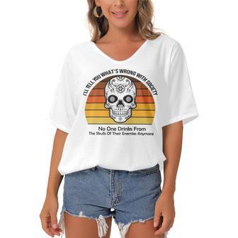 Official Wrong Society Drink From The Skull Of Your Enemies V2 Women's Bat Sleeves V-Neck Blouse | Favorety CA