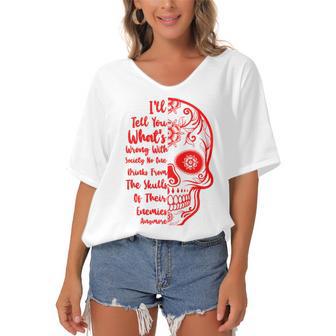 Official Wrong Society Drink From The Skull Of Your Enemies V3 Women's Bat Sleeves V-Neck Blouse | Favorety DE