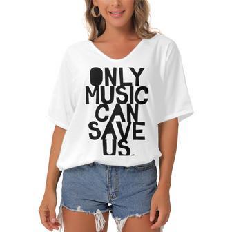 Only Music Can Save Us Women's Bat Sleeves V-Neck Blouse | Favorety UK