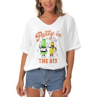Party In The 513 Baseball Player Women's Bat Sleeves V-Neck Blouse | Mazezy