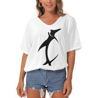 Penguin Icon Women's Bat Sleeves V-Neck Blouse | Favorety AU