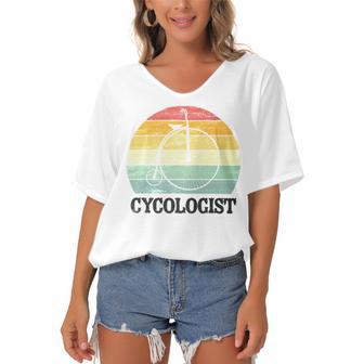 Penny Farthing Cycologist Funny Vintage Biking Cyclogist Cyclist Cycling Road Bike Mtb Women's Bat Sleeves V-Neck Blouse | Favorety