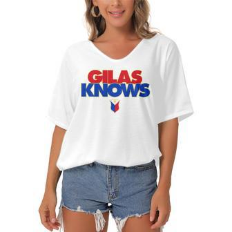 Philippines Basketball Gilas Knows Gift Women's Bat Sleeves V-Neck Blouse | Mazezy