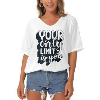 Positive Quote Your Only Limit Is You Kindness Saying Women's Bat Sleeves V-Neck Blouse | Mazezy