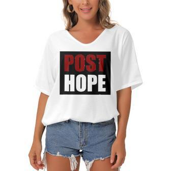Post Hope After Hopeless Funny Emotion Irony Lovers Design Women's Bat Sleeves V-Neck Blouse | Mazezy