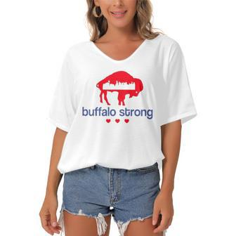 Pray For Buffalo City Of Good Neighbors Buffalo Strong Women's Bat Sleeves V-Neck Blouse | Mazezy