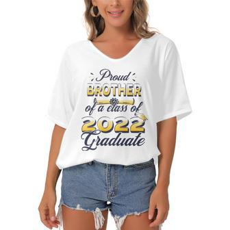 Proud Brother Of Class Of 2022 Senior Graduate Brother Women's Bat Sleeves V-Neck Blouse | Mazezy