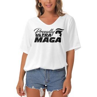 Proudly Ultra Maga Decallets Go Brandontrump Was Rightmandate Freedom Sticker Women's Bat Sleeves V-Neck Blouse | Favorety CA