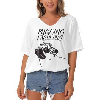 Pugging Fabulous Pug Lovers Women's Bat Sleeves V-Neck Blouse | Favorety UK