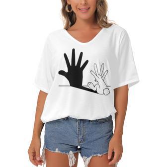 Rabbit Hand Shadow Women's Bat Sleeves V-Neck Blouse | Favorety AU