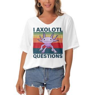 Retro I Axolotl Questions Funny Cute Axolotl Women's Bat Sleeves V-Neck Blouse | Favorety