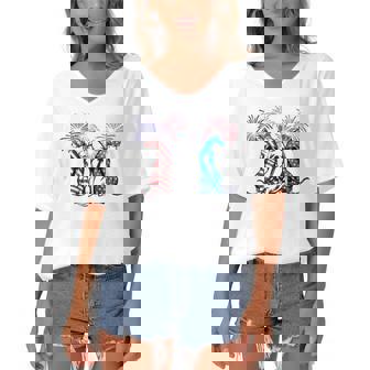 Rhodesian Ridgeback Dog 4Th Of July Patriotic Animal Tees Women's Bat Sleeves V-Neck Blouse | Mazezy