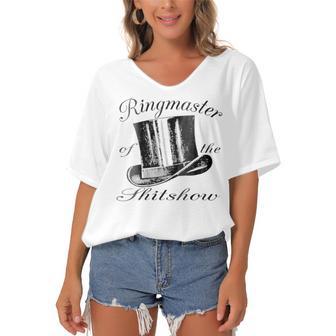 Ringmaster Of The Shitshow Women's Bat Sleeves V-Neck Blouse | Favorety