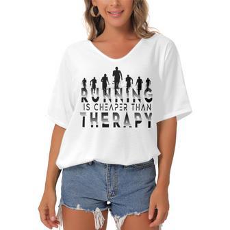 Running Is Cheaper Than Therapy A Celebration Of Running Women's Bat Sleeves V-Neck Blouse | Favorety CA