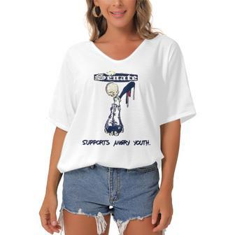 Senate Sinner Supports Angry Youth Women's Bat Sleeves V-Neck Blouse | Mazezy