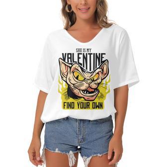 She Is My Valentine Cat Women's Bat Sleeves V-Neck Blouse | Favorety DE