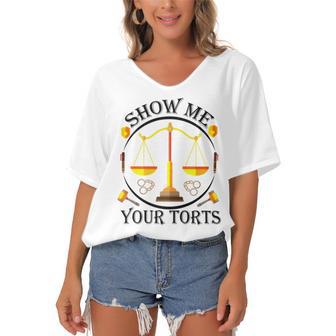 Show Me Your Torts Women's Bat Sleeves V-Neck Blouse | Favorety AU