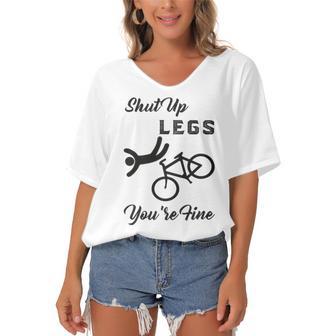 Shut Up Legs Youre Fine Funny Biking Funny Cycling Mountain Biking Women's Bat Sleeves V-Neck Blouse | Favorety AU