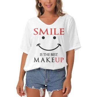 Smile Is The Best Makeup Women's Bat Sleeves V-Neck Blouse | Favorety DE