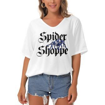 Spider Shoppe Gooty Sapphire Tarantula Lovers Gift Women's Bat Sleeves V-Neck Blouse | Mazezy