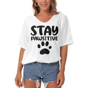 Stay Pawsitive 96 Trending Shirt Women's Bat Sleeves V-Neck Blouse | Favorety DE