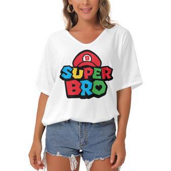 Super Bro Funny Brother Video Gaming Lover Gift Birthday Holiday By Mesa Cute Women's Bat Sleeves V-Neck Blouse | Favorety DE